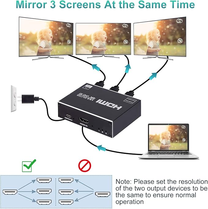 1x3 HDMI Splitter, 1 in 3 Out HDMI Splitter Audio Video Distributor Box Support 3D & 4K x 2K Compatible for HDTV, STB, DVD, PS3, Projector Etc