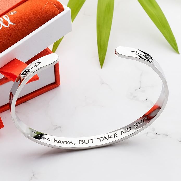 Carviell Engraved Cuff Bracelets for Women – Inspirational, Friendship, Love, Mom, Daughter, Sister, Christian, Graduation, Memorial & Wedding Gifts – 80+ Phrases – Stainless Steel, Gift-Ready