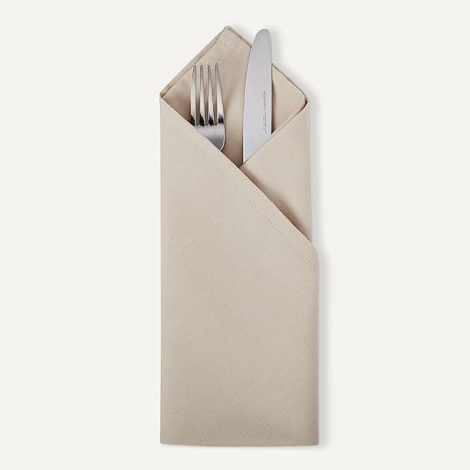 Amazon Basics Reusable Stain and Wrinkle Resistant Cloth Napkins, 12 Pack, 17 x 17 inches, Beige