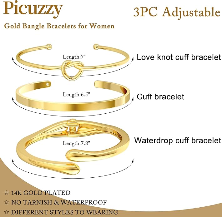 Gold Bangle Bracelets for Women, Non Tarnish Dainty 14K Gold Plated Cuff Bracelets Stackable for Women,Waterproof Bracelet Stack Gold Jewelry Gifts Trendy Adjustable Accessories