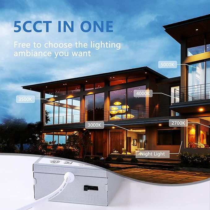 CycevSun Brushed Nickel Recessed Lighting 4 Inch with Night Light 16 Pack, Canless Ultra Thin Wafer Downlight Outdoor Exterior Soffit, Dimmable & 5CCT Selectable, 9W, ETL & Energy Star
