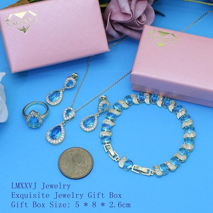 LMXXVJ Teardrop Jewelry Set for Women，Necklace Earrings Adjustable Ring Bracelet Set Fashion Formal Platinum/Gold/Rose Gold Jewelry Gift Girl/Mom/Wife/Grandmother/Best Friend/Aunt