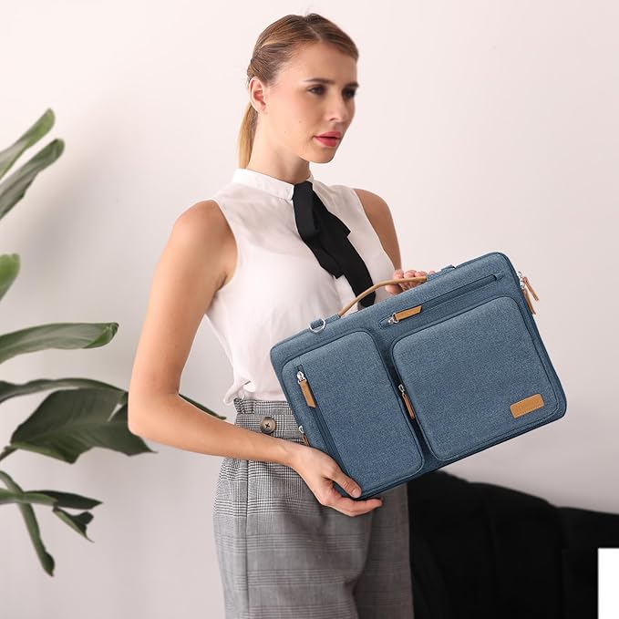 MOSISO 360 Protective Laptop Shoulder Bag,15 inch Computer Bag Compatible with MacBook Air M4 M3 M2/Pro A1990 A1707, Dell XPS Plus,Side Open Messenger Bag with 4 Zipper Pockets&Handle, Haze Blue