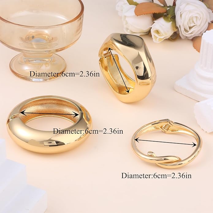 SAMOCO 3Pcs Chunky Gold Bangle Bracelets for Women Trendy Wide Wrist Cuff Bracelets Stack Statement Bangle Fashion Gifts