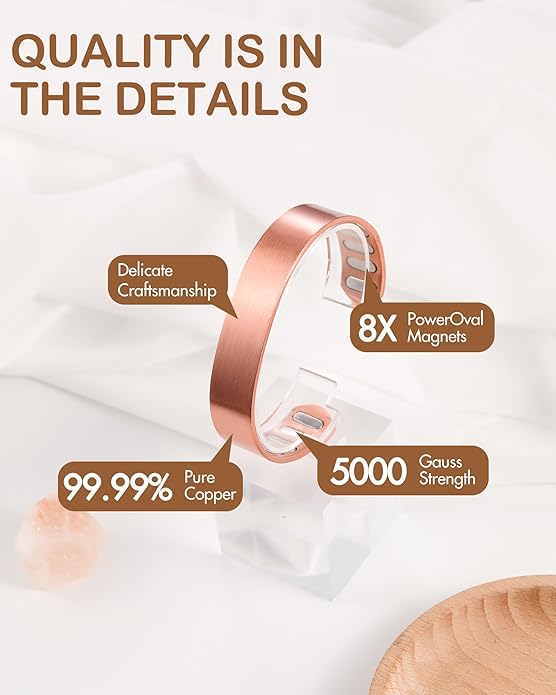 Feraco Copper Bracelet for Men, 5X Ultra Strength Magnetic Cuff Bangle with 5000 Gauss Neodymium Magnets, 99.99% Pure Copper Jewelry Gift, Adjustable