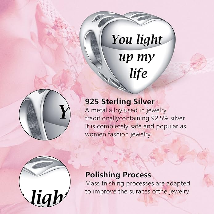 Annmors Personalized Photo Charms For Bracelets/Necklace 925 Sterling Silver Love Heart Shaped Engraved Customize Picture Gift for Birthday Mother's Day,Bead Charms Jewelry for Women