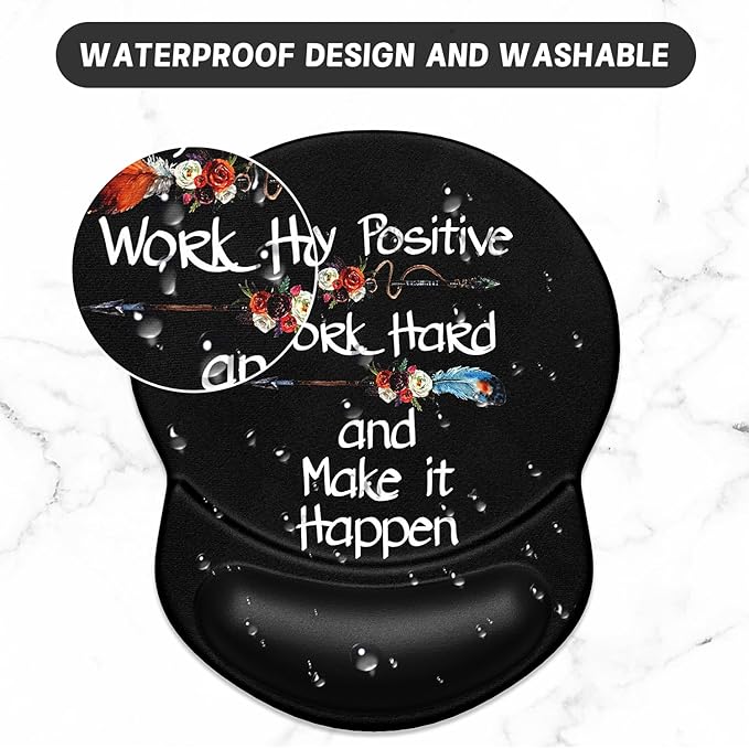 ITNRSIIET Ergonomic Mouse Pad with Gel Wrist Support Small Wrist Rest Smooth Surface Non-Slip PU Base Comfortable Office Supplies Pain Relief, 8.7 x 7.2 inches, Inspirational Quote Black