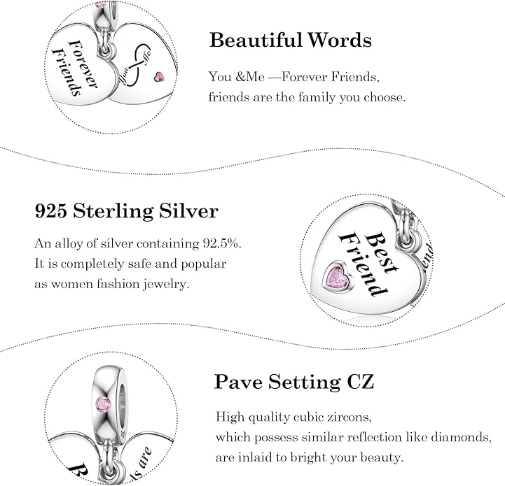 JIAYIQI Mother Sister Daughter Wife Charms Fit Charms Bracelet Necklace with Double Heart Love Charms 925 Sterling Silver Beads for Women Jewelry