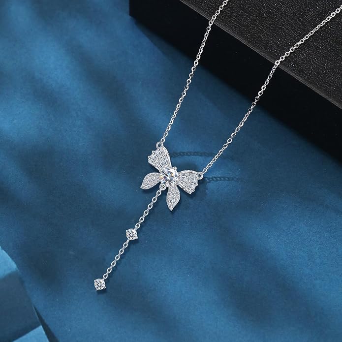 925 Sterling Silver Butterfly Moissanite Necklace for Women, D Color Moissanite Pendant with Delicate Chain Jewelry Gift for Her
