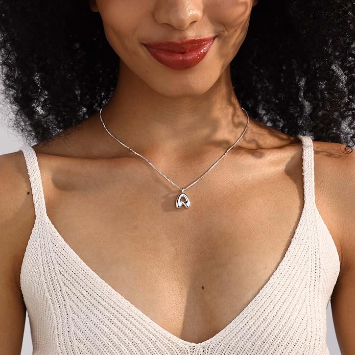 Bubble Gold Silver Letter Necklace Initial Necklaces for Women Trendy 14K Dainty Charm Pendant Name Necklace Personalized Jewelry Gift for Women Teen
