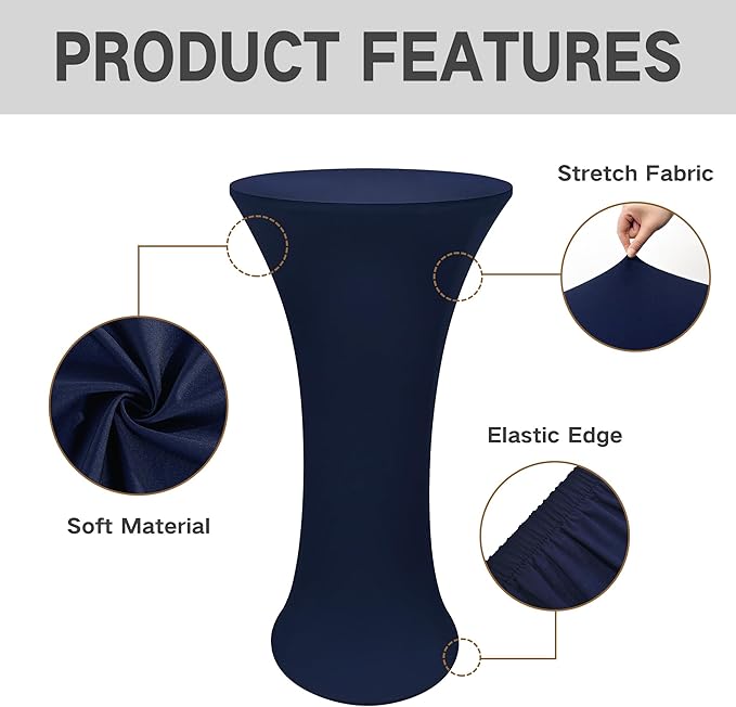 2PCS 24x43 Inch Round Fitted Cocktail Table Cover Navy Spandex Cocktail Table Cloth Highboy Fitted Tablecloth High Top Table Cloths for Party Pub Banquet Bistro