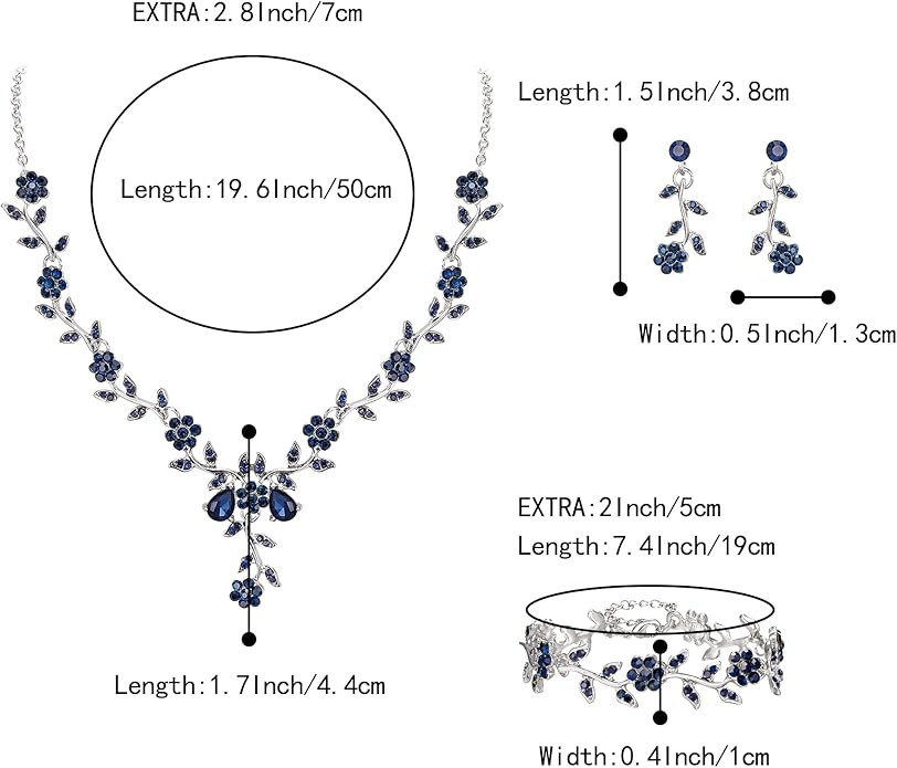 BriLove Women's Wedding Jewelry Leaf Cluster Flower Crystal Dangle Earrings Pendant Necklace Set for Bridal