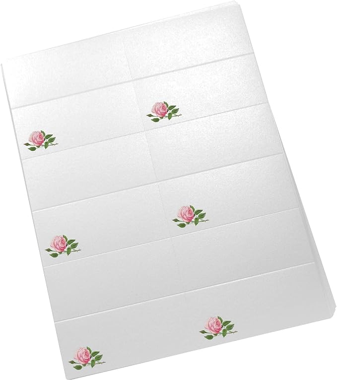Pink Tea Rose Printable Place Cards, Set of 150 (25 Sheets), Laser & Inkjet Printers - Wedding, Party, Dinner, and Special Events - Made in the USA