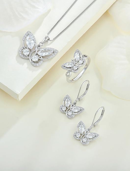 Starchenie Butterfly Earrings for Women 925 Sterling Silver Leverback Earrings Birthstone Butterfly Jewelry Gifts