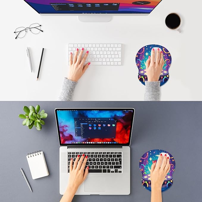 ITNRSIIET Ergonomic Mouse Pad with Comfort Gel Wrist Rest, Non-Slip PU Base, Smooth Textured Surface, Reduces Hand Fatigue & Wrist Pain, 8.7 x 7.2 Inch for Office Gaming Home, PixelPartyCat