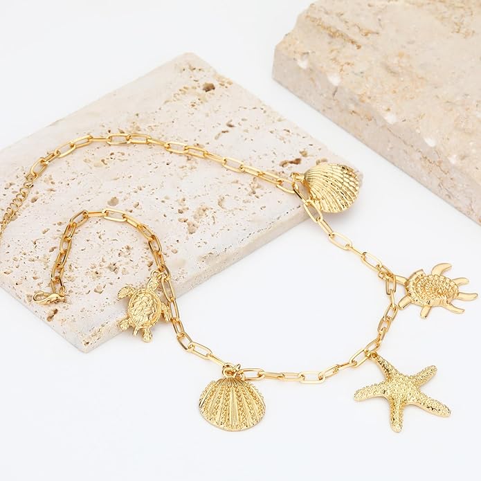MISS RIGHT Dainty Gold Evil Eye Hamsa Hand Coin Lucky Charm Pendant Necklace for Women Trendy Vintage Paperclip Chain Sun Moon Clover Flower Chunky Charm Necklace Jewelry Gifts