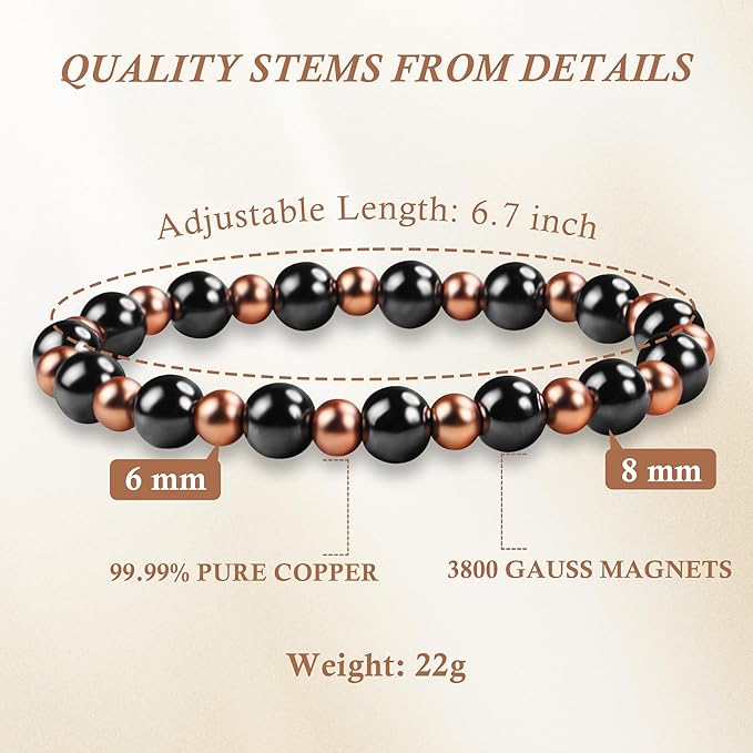Copper Bracelets for Women Magnetic Bracelet as Valentines Gifts for Women,Dainty Copper Jewelry with 3800 Gauss Magnets, Birthday Gifts for Her Stretch Hematite Bead Braclets Pulseras Para Mujer