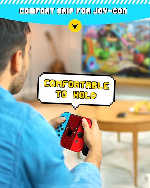 Lotadilo Joy-Con Grip for Nintendo Switch/Switch Oled - JoyCon Comfort Hand Grips Controller for Men Teen Boys Cool Cartoon Anime Design, Red Black