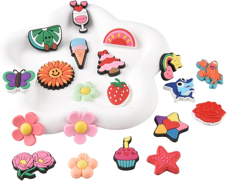 20PCS Cute Shoe Charms for Girls Teens - PVC Flower, Rainbow, Dessert Shoe Clips Decorations for Holely Shoes, Sneakers, Casual Footwear
