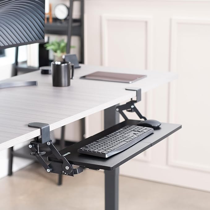 VIVO Large Clamp-on 27 (33 Including Clamps) x 11 inch Computer Keyboard and Mouse Tray with 12 Setting Swinging Height Adjustment, Platform Drawer for Typing, Black, MOUNT-KB08V