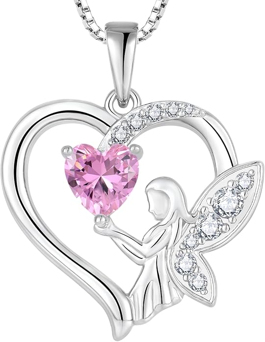 Guardian Angel Necklace 925 Sterling Silver Heart Angel Wings Pendant Birthstone Jewelry for Women