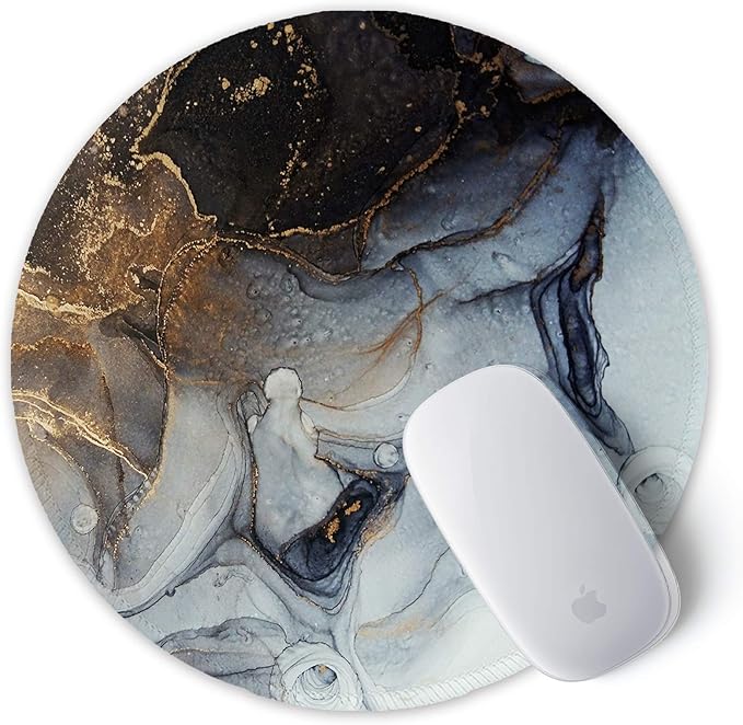 ITNRSIIET Round Mouse Pad with Stitched Edge Premium-Textured Waterproof Non-Slip Rubber Base Desktop Protection Mat Diameter 8.7 inches, Ink and Wash Marble