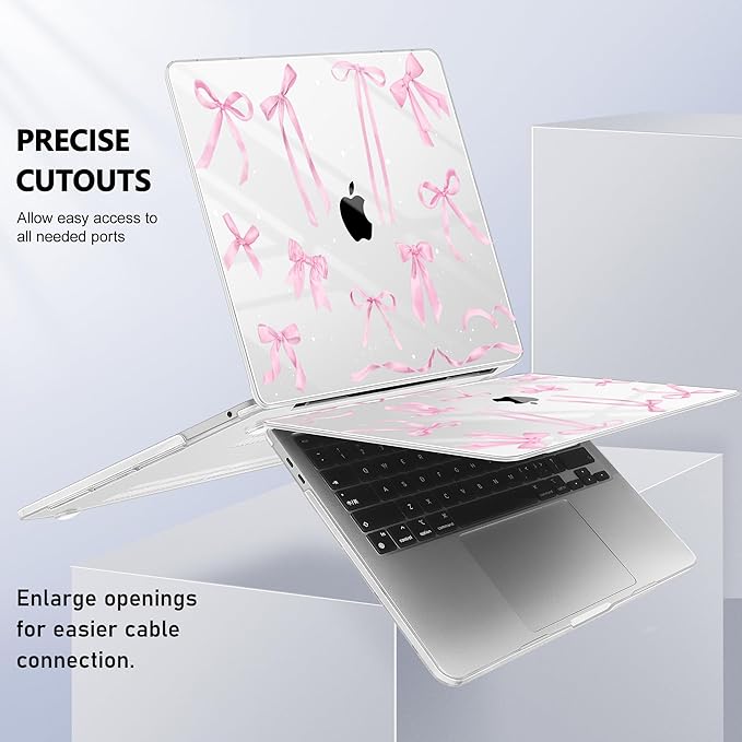 Case for MacBook Pro 13 inch with/Without Touch Bar (2016-2022, M2 A2338 M1 A2289 A2251 A2159 A1989 A1706 A1708), Hard Shell + Keyboard Cover + Dust Plug, Bowknot