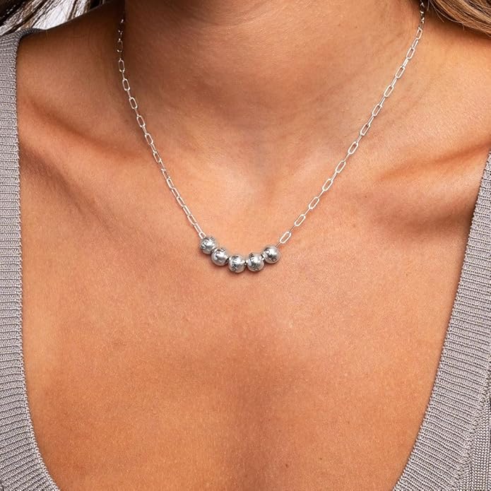 MyNameNecklace Personalized The Balance Charm Necklace with Custom Engraved Beads - Cable/Link Chain - Dainty Gift for Mom, Her - Jewelry for Christmas