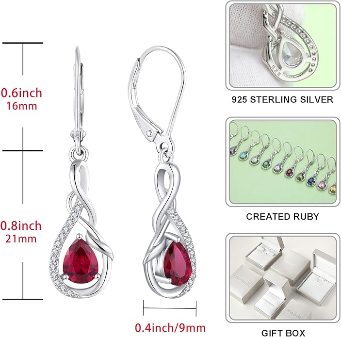 Starchenie Infinity Dangle Drop Earrings Sterling Silver Leverback Earrings Gemstones Twisted Jewelry