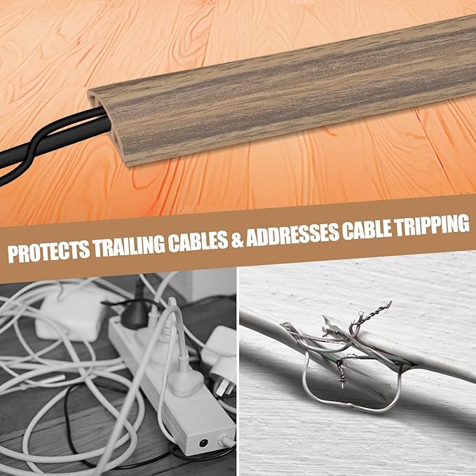 Floor Cord Cover Self Adhesive Cord Hider,10FT Cable Management, Extension Strip Protector for Wires, Prevent Cable Trips for Offices, Gyms, Exhibitions Cavity:0.47"(W) x0.35(H) Woodsmokedbrown