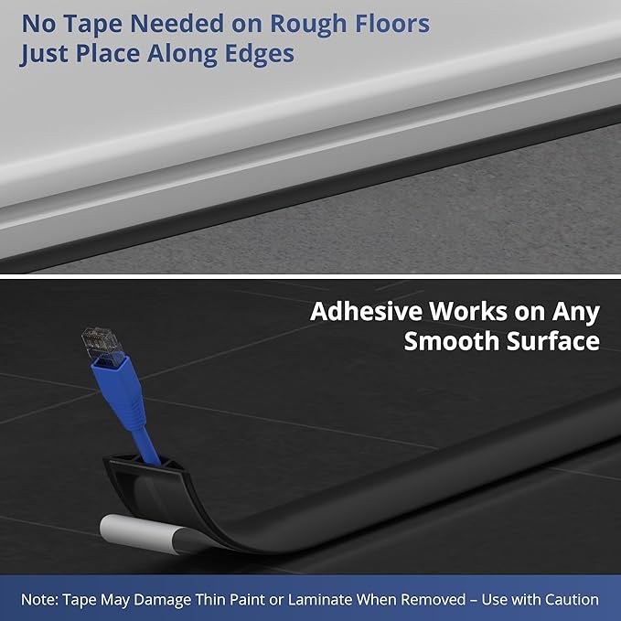 ZhiYo 5.6ft Cord Covers for Wires on Floor, Cord Hider Floor Hide Extension Cords, Soft PVC Cable Cover Cable Protector, Wire Cavity W0.62in H0.31in, Black