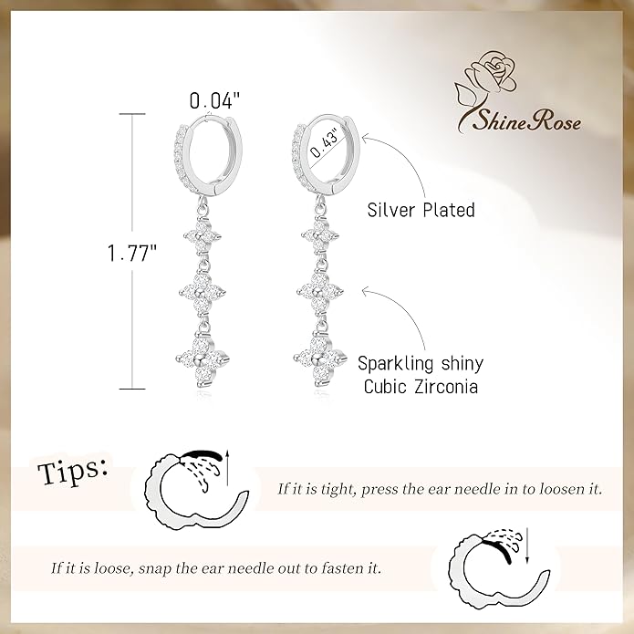 Dangle Earrings For Women Trendy 14K Gold Plated Drop Silver Long Dangling Dainty CZ Simple Hanging Jewelry