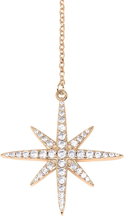 Savlano 14K Gold Plated Cubic Zirconia Round Cut Starburst 18 Inches Pendant Chain Necklace For Women
