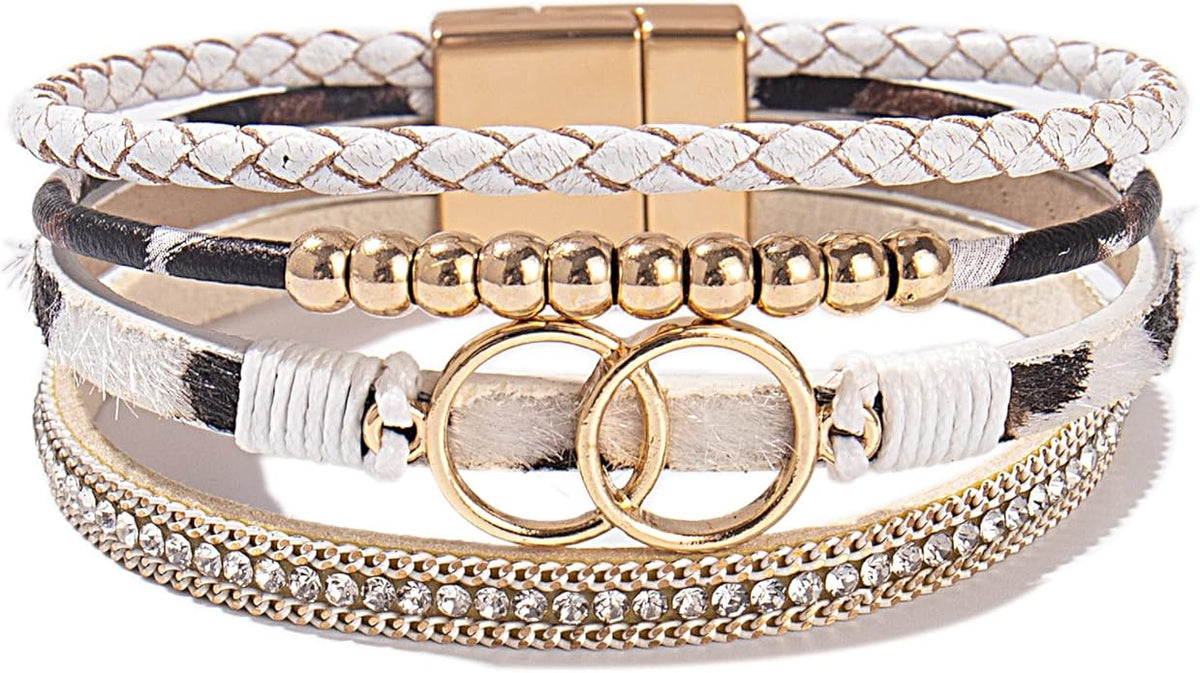 FANCY SHINY Boho Leather Wrap Bracelet Stackable Infinity Chunky Cuff Bracelets Western Hippie Outfits Jewelry Valentine Gifts for Women