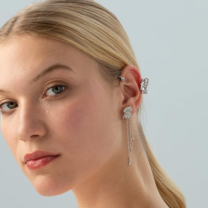 2PCS Butterfly Ear Cuffs Climber Wrap Around Earrings for Women Fairy No Piercing Ear Clip Gold Silver Jewelry Gift