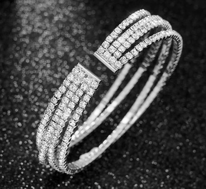 Rhinestone Bracelet Multilayer Cuff Bracelet Sparkling Crystal Layered Bridal Bracelets for Women