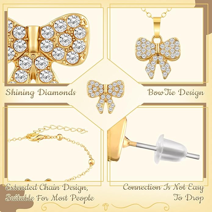 Bucherry 3 Pcs Heart Jewelry Set Bow Snowflake Jewelry Heart Pendant Chain Toggle Necklace with Bracelet Earrings Snowflake Stainless Steel Link Chain for Women Gift