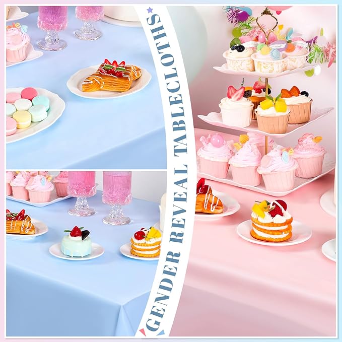 6 Pack Gender Reveal Plastic Tablecloth, 54 X 108 Inch Pink and Blue Disposable Scalloped Table Cloth for Rectangle Table Spring Tablecloth for Gender Reveal Baby Shower BBQ Picnic Birthday Party