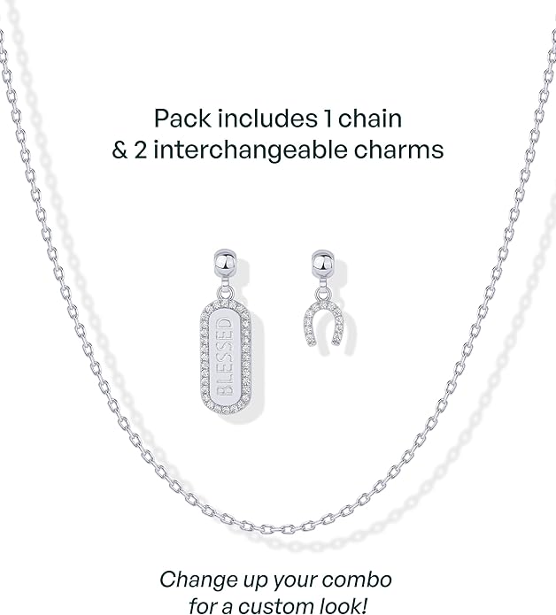 PAVOI 14K Gold Plated Dainty Necklace with Charms Set - Hypoallergenic Adjustable Chain Gold Charm Necklace for Women - Small Motif & Mantra 2 and 3-Pack Removable Pendants - Cute Jewelry Gifts