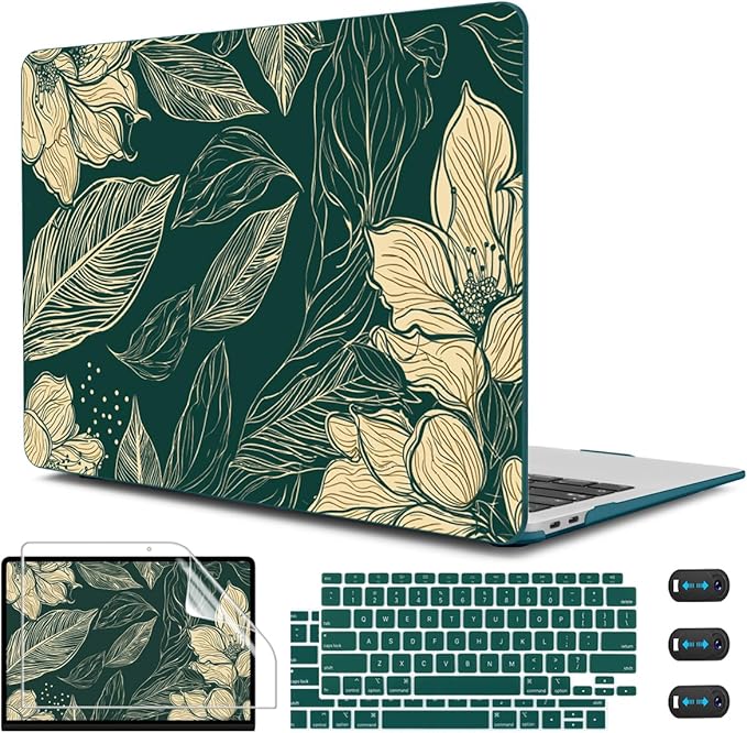 CISSOOK Compatible with MacBook Air 13 inch Case 2022 2021 2020-2018 Release M1 A2337 A2179 A1932 with Touch ID, Plastic Hard Shell Case & Keyboard Cover & Screen Protector, Elegant Floral
