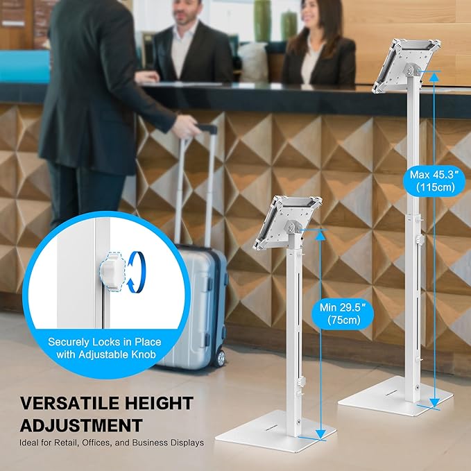 AboveTEK Security iPad Kiosk Floor Stand, Anti-Theft POS Tablet Stands for Retail Business, Height Adjustable Tablet Floor Stand, 360° Swivel Universal Locking Holder Fits 9.7"-13" iPads/iPad Pro/Air
