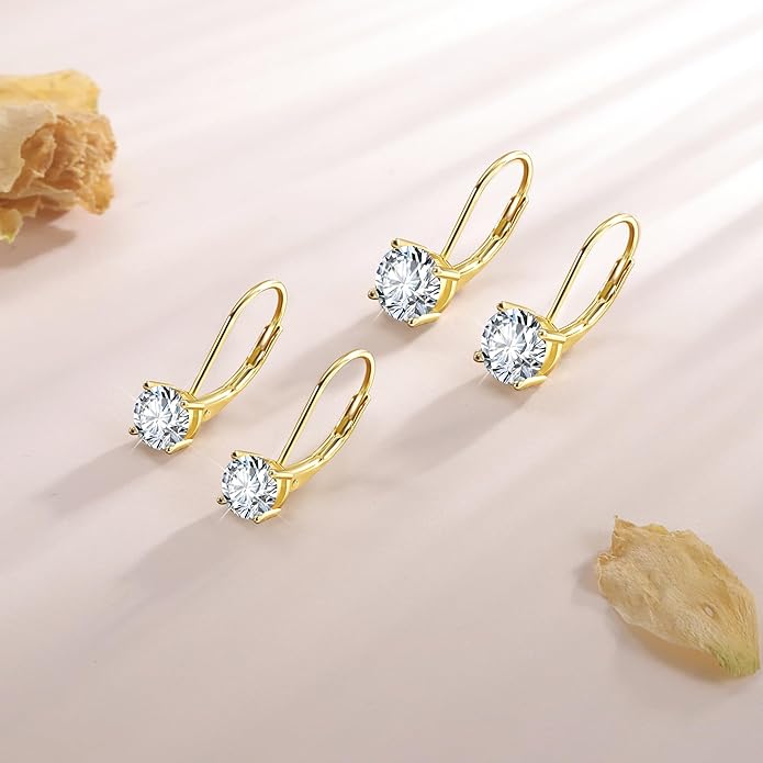 Moissanite Earrings, White Gold Plated Soild Sterling Silver Dangle Earrings 1.0ct-2.0ct D Color Brilliant Round Cut Lab Created Moissanite French Leverback Drop Earring for Women