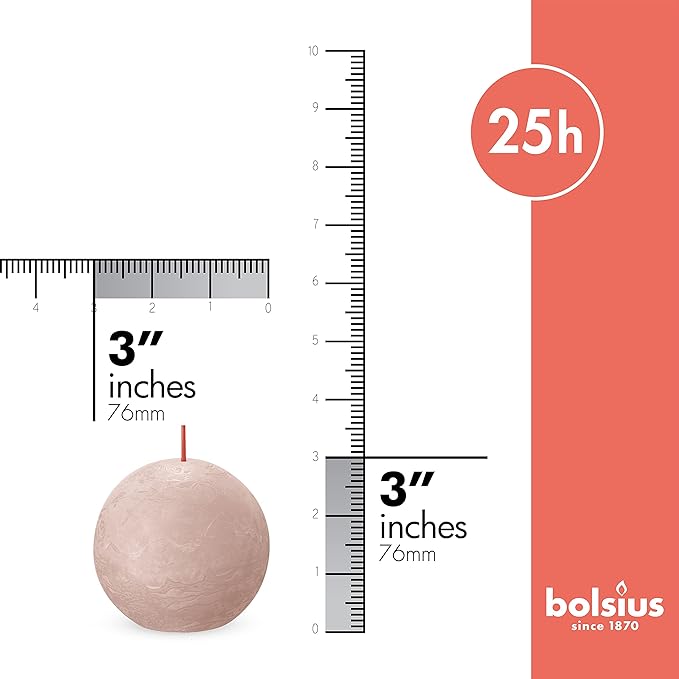 BOLSIUS 3 Pack Misty Pink Rustic Ball Pillar Candles - 3 Inch - Premium European Quality - Includes Natural Plant-Based Wax - Unscented Dripless Smokeless 25 Hour Party Décor and Wedding Candles