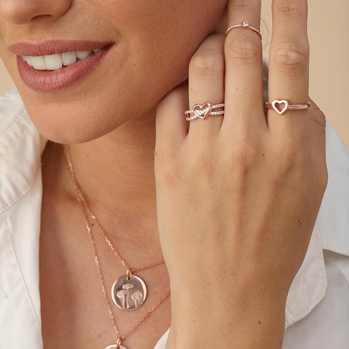 Infinity Heart Promise Ring Natural Diamond, Cubic Zirconia, Moissanite or Lab Grown Diamond Split Shank Engagement Ring for Women 10K Solid Gold Or 14K Gold Over Sterling Silver Jewelry Gift for Her