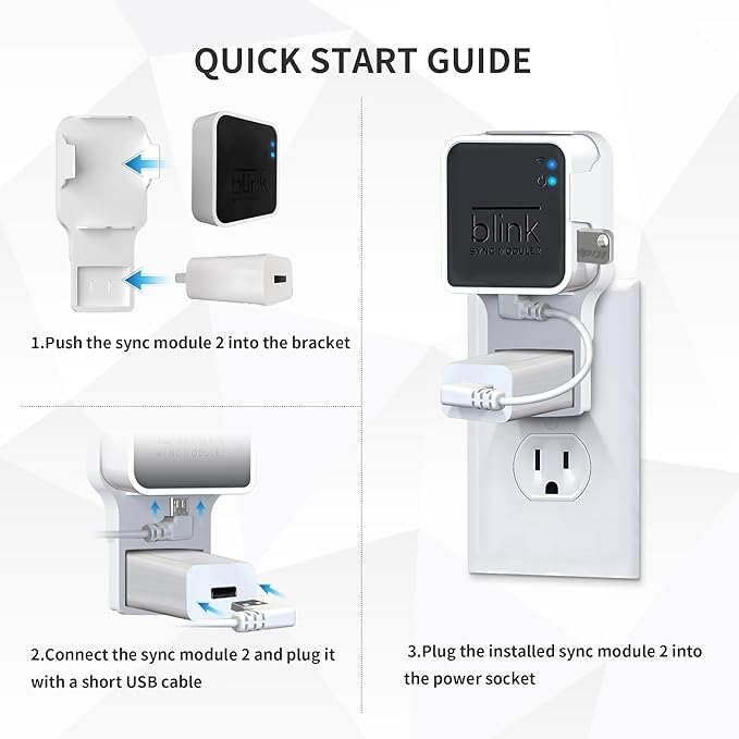 256GB USB Flash Drive & Outlet Wall Mount for Blink Sync Module 2 with Short Cable - Save Space - No Messy Wires - Easy Move Mount Bracket Holder for Blink Outdoor Indoor Security Camera (1 Pack)