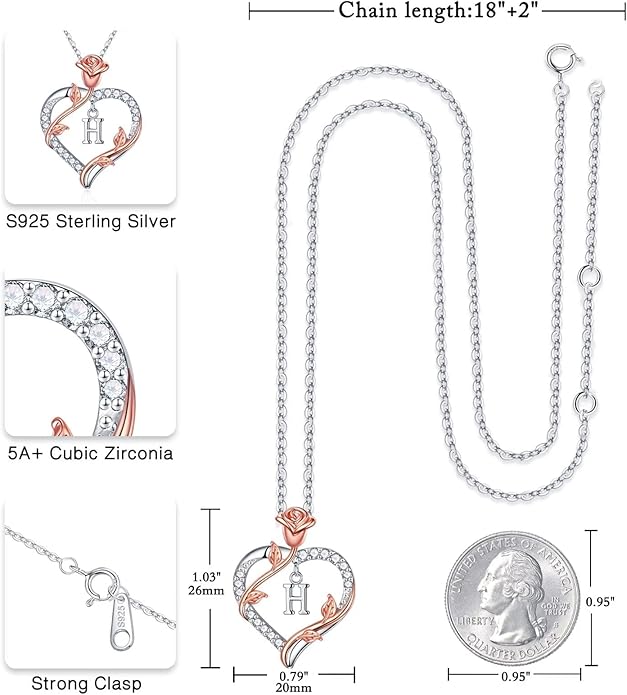 Iefil Valentines Day Gifts for Her - 925 Sterling Silver Heart Initial Necklace, Anniversary Birthday Gifts for Women, Jewelry Gift for Wife Girlfriend