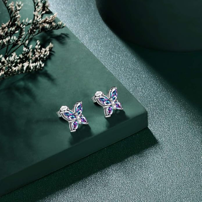 925 Sterling Silver Birthstone Butterfly Jewelry Women Crystal Animal Cute Butterflies Birthday Necklace/Earring/Ring/Bracelet Sets Birth Stone Statement Anniversary Jewellery