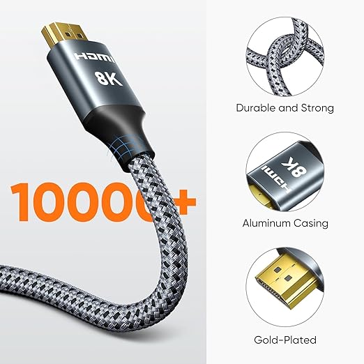ARISKEEN 8K HDMI Cable 17 FT, 48Gbps High Speed HDMI 2.1 Cable, 8K 60Hz, 4K 120Hz 144Hz Braided HDMI Cord - 17 Feet
