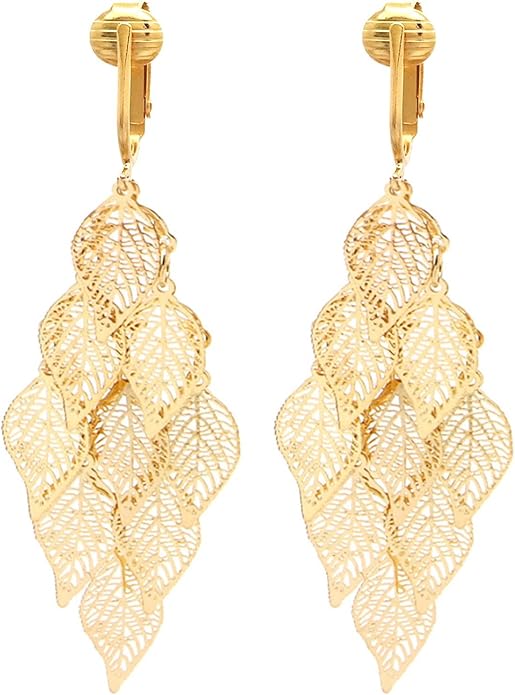 Aloha Earrings Gold Tone Non Pierced Clip On Dangling Earrings