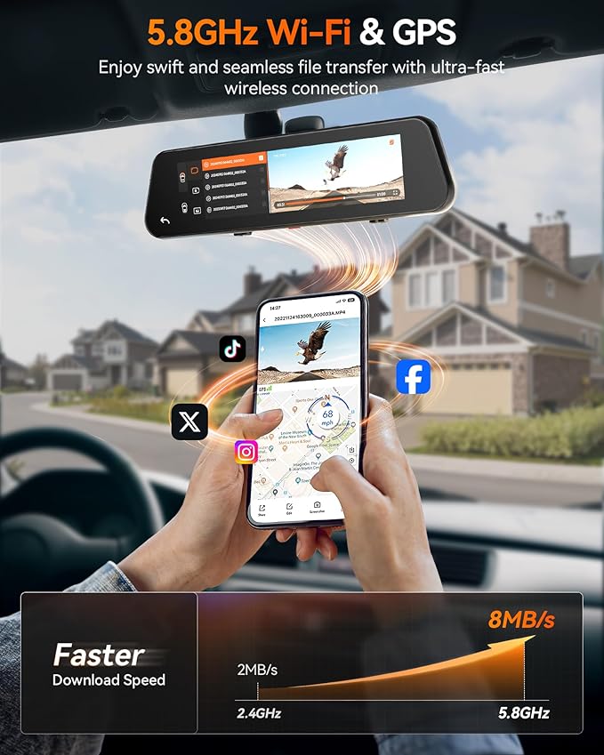 WOLFBOX G900 PRO Mirror Dash Cam with STARVIS 2 IMX678, 12 inches Rear View Mirror Camera with Front 4K and Rear 2.5K, Included 128GB Card, Voice Control, 5.8GHz WiFi, Loop Recording, G-Sensor & GPS